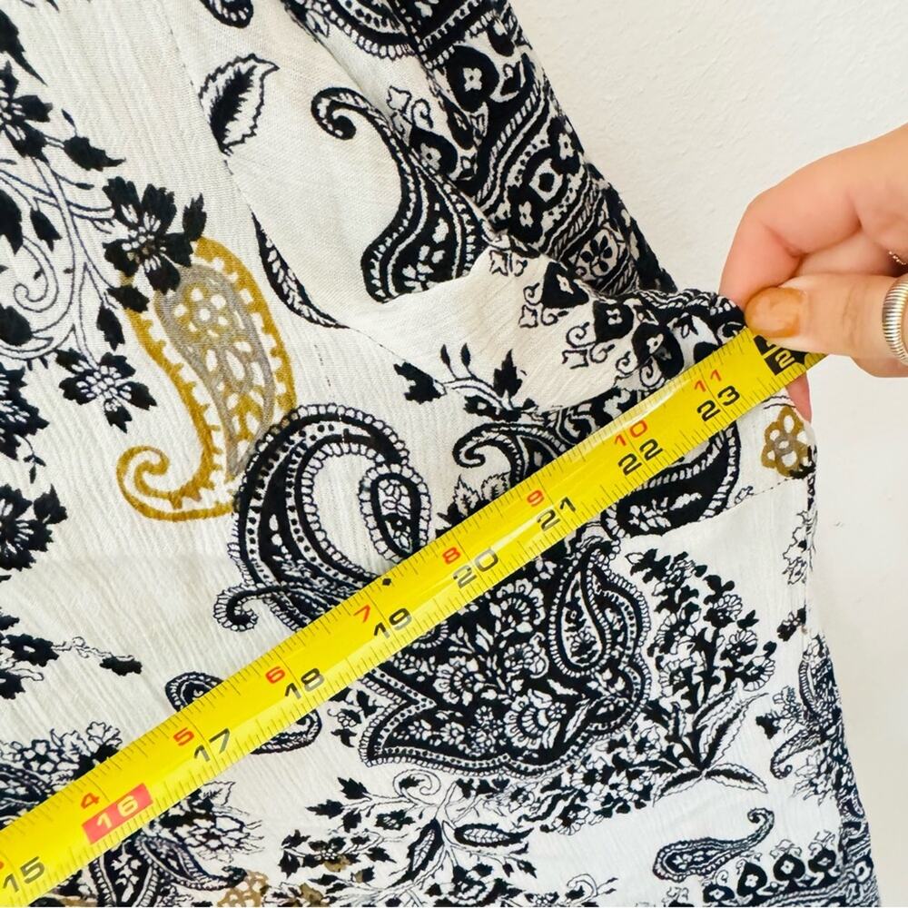 VINTAGE FORBIDDEN Black White Beige Paisley Print Boho Poncho Blouse Shirt Top L - Picture 11 of 13